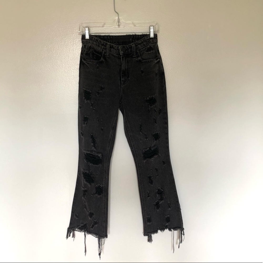 Denim x Alexander Wang Grind Jeans Distressed Destroyed Raw Hem Black 25